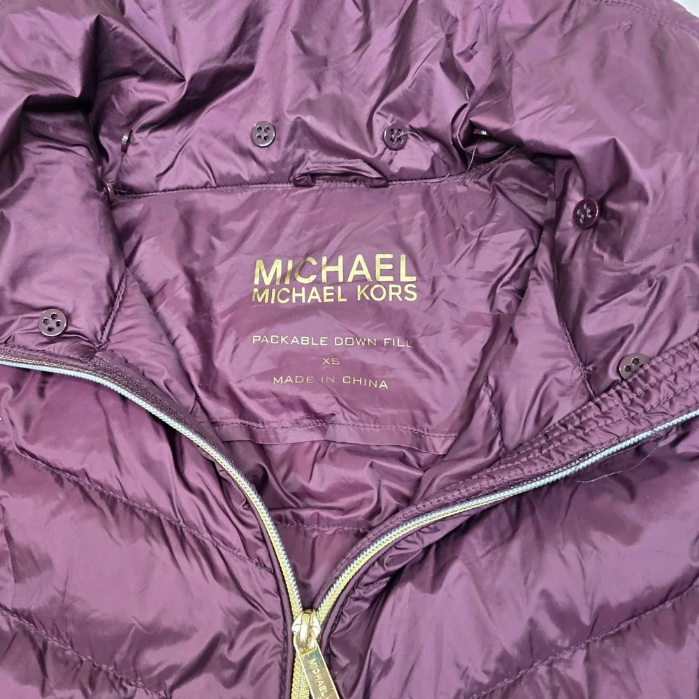 Michael Kors Down Puffer Coat Womens XS Plum‎ Purple Gold Hardware Packable